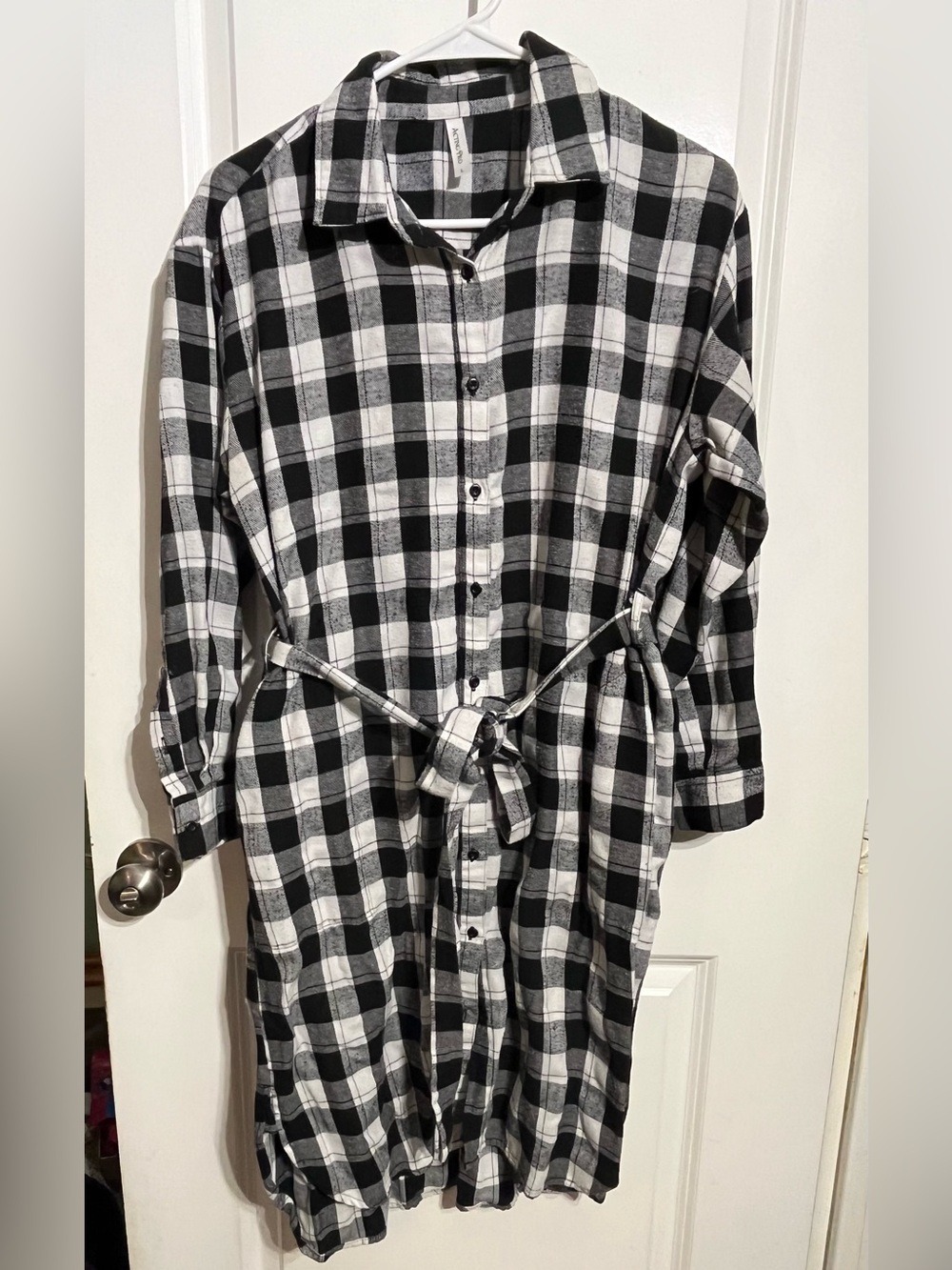 Acting Pro Black and White Plaid Shirt Dress